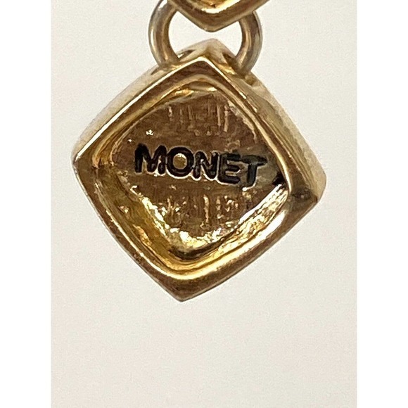 MONET Earrings 90”s Dangles Drops Gold Tone Geometric Signed - Picture 6 of 10